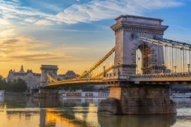 Budapest Hungary, sunrise city skyline at Chain Bridge