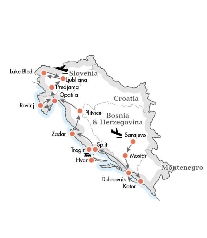 Map for Treasures of Croatia & the Balkans