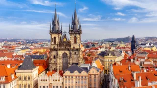 Church Of Our Lady Tyn And Powder Tower Prague Czechia
