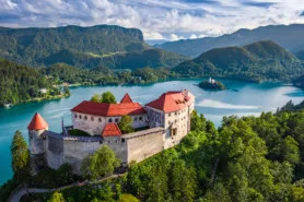 Aerial view of Bled Castle