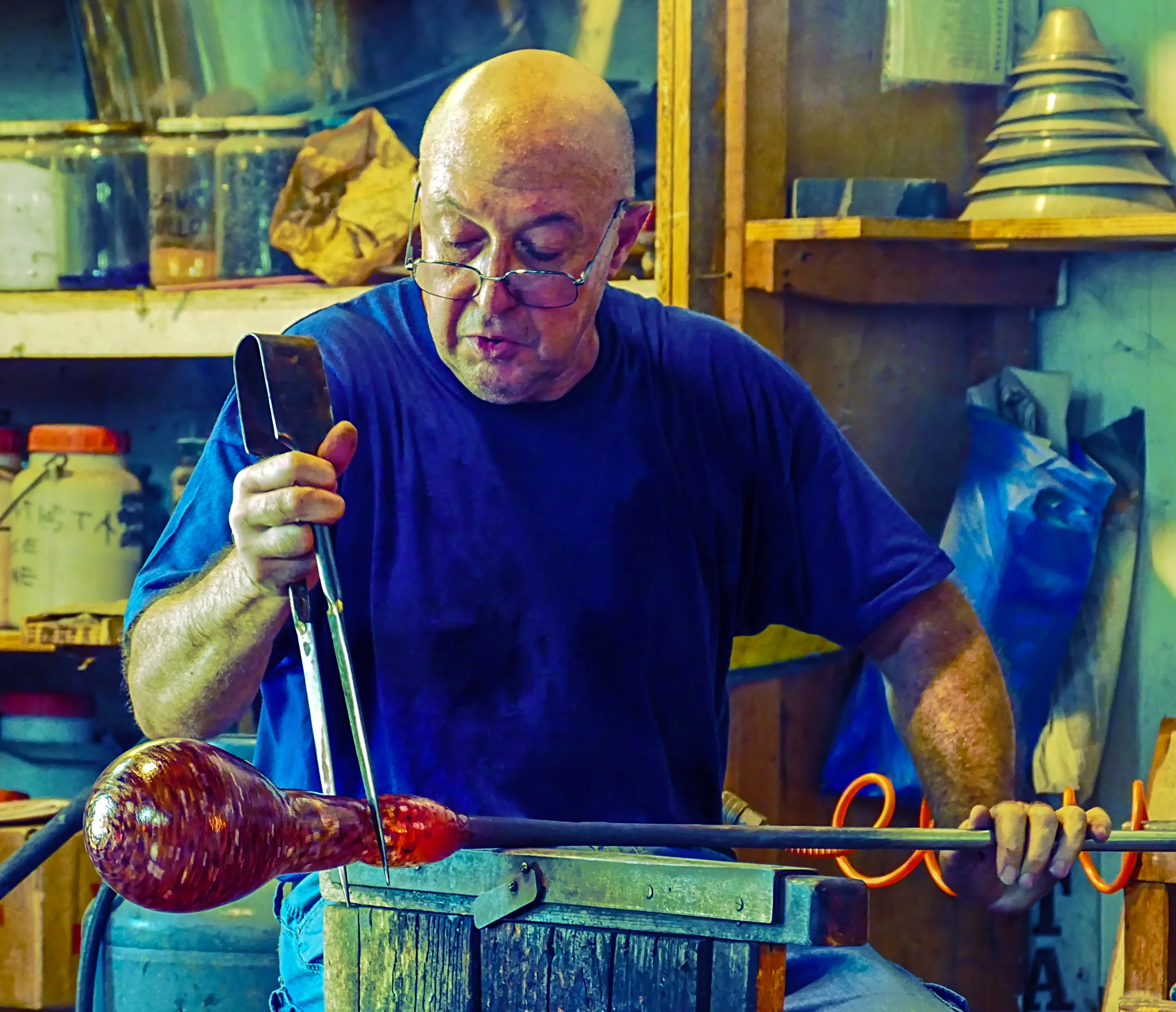 Blown glass being made in Murano