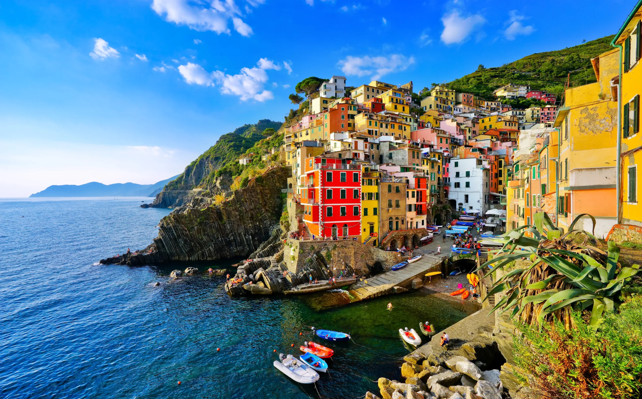 View of colourful cliffside houses in La Spezia