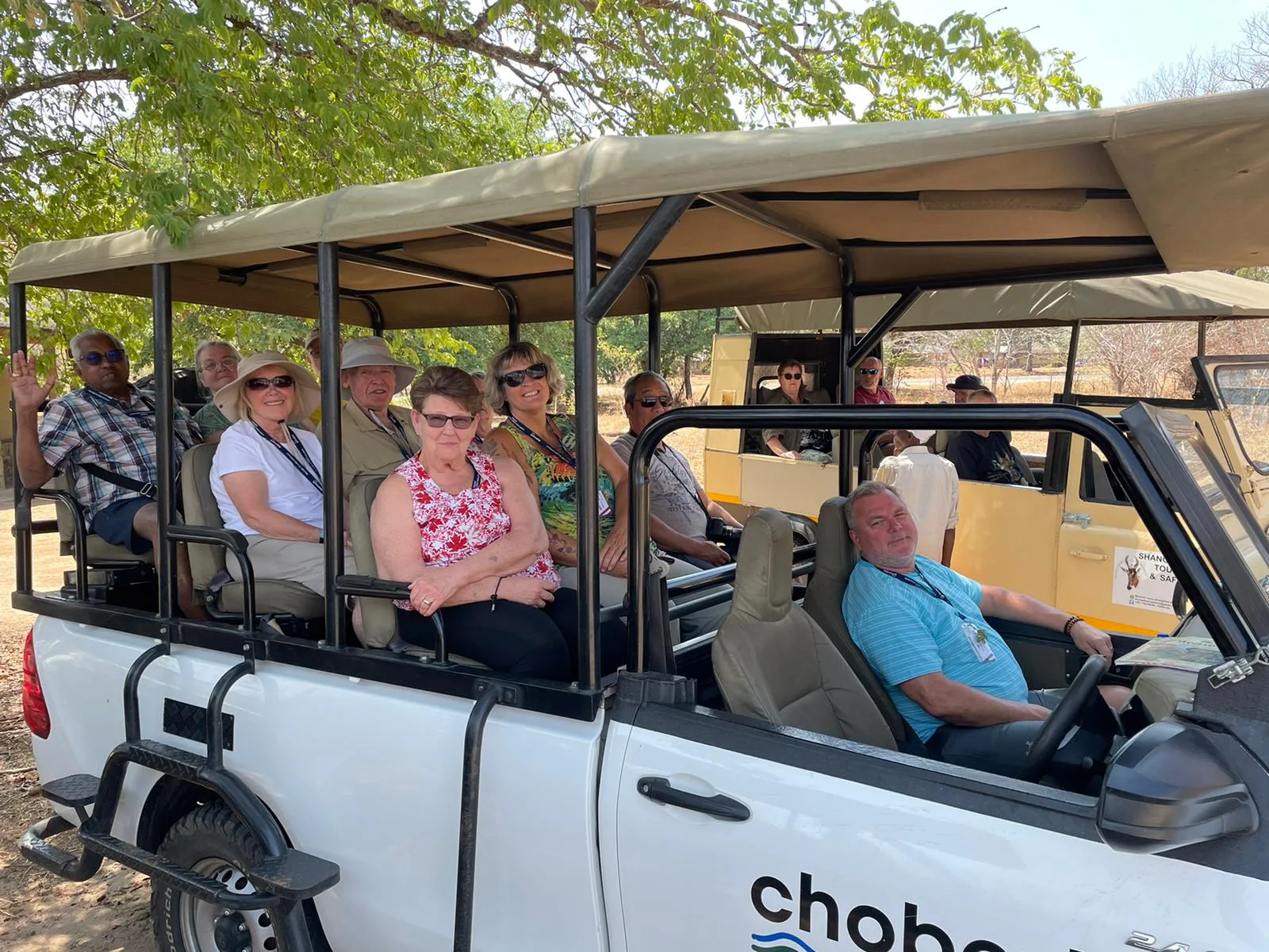 Travellers ready in 4x4 in Chobe Park day 17, South Africa & Victoria Falls Approach Tour