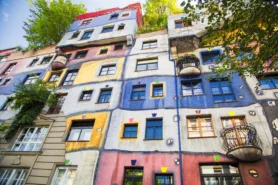 The view of Hundertwasser house in Vienna, Austria