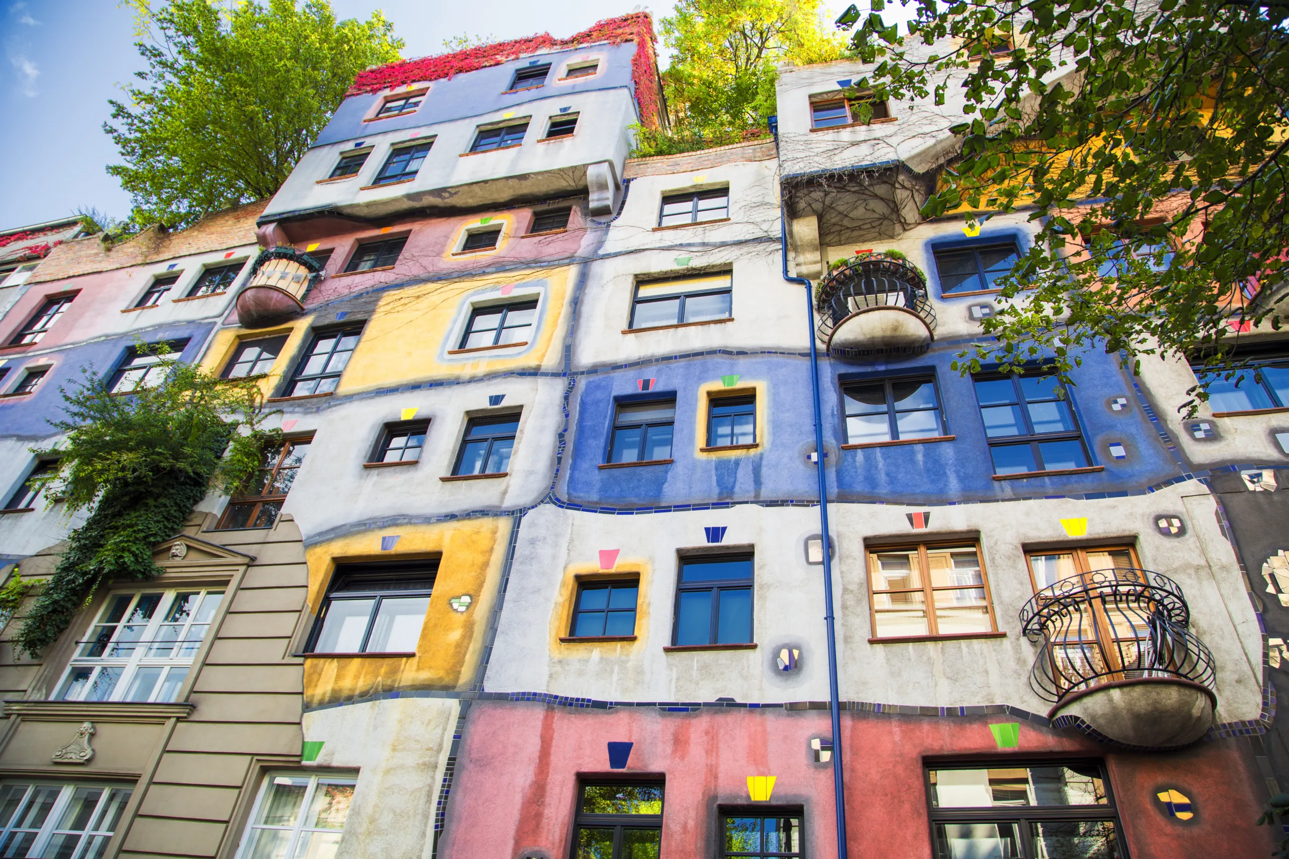 The view of Hundertwasser house in Vienna, Austria
