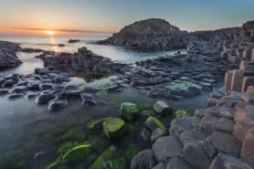 View of rocky shore at Giant's Causeway