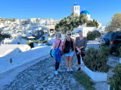 Travellers smiling in Pyrgos