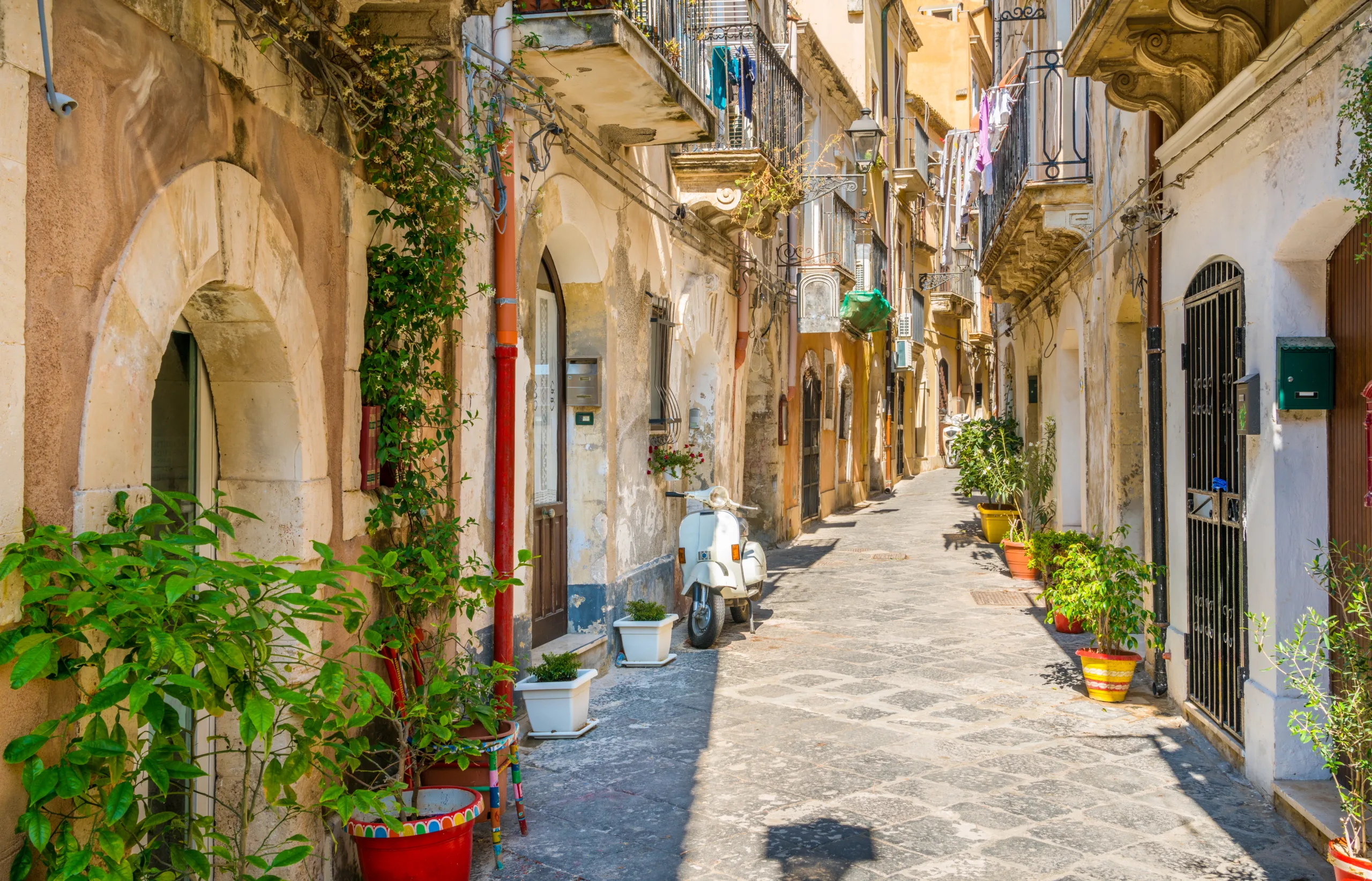 Picturesque Street In Ortigia, Siracusa Old Town, Sicily, Southern, Italy.