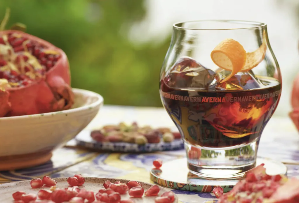 A glass of Averna with an orange twist