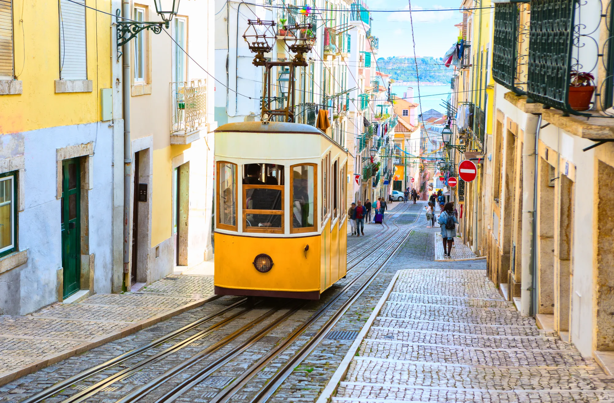 Street view and tram in Lisbon